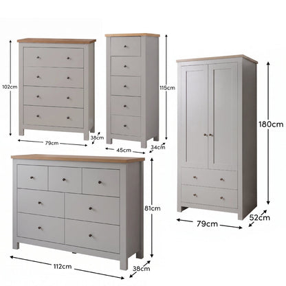 Bampton Wardrobe & Drawers Bedroom Set - Stone Grey