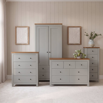New - Bampton Wardrobe & Drawers Bedroom Set - Stone Grey