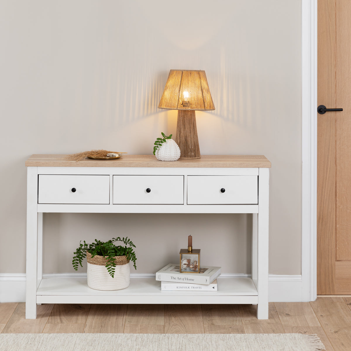 Bampton White 3 Drawer Console Table