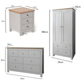 Bampton 4 Piece Bedroom Set - 3 Over 4 Chest of Drawers - Stone Grey