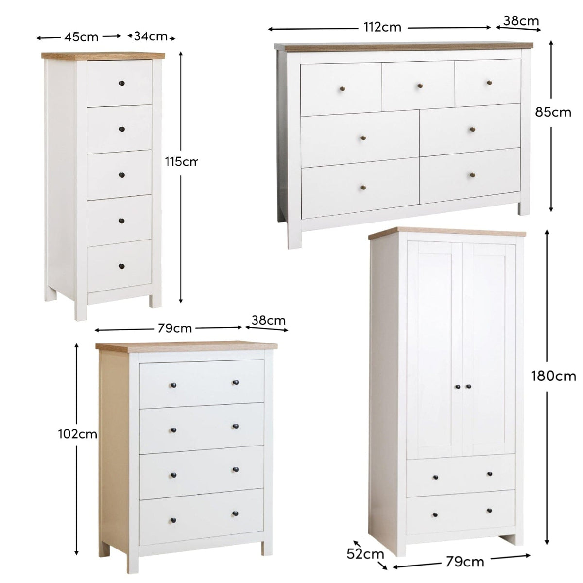 Bampton Wardrobe & Drawers Bedroom Set - Alabaster White - Laura James 