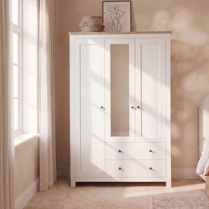 Bampton 3 Door Wardrobe with 2 Drawers - Alabaster White - Laura James 