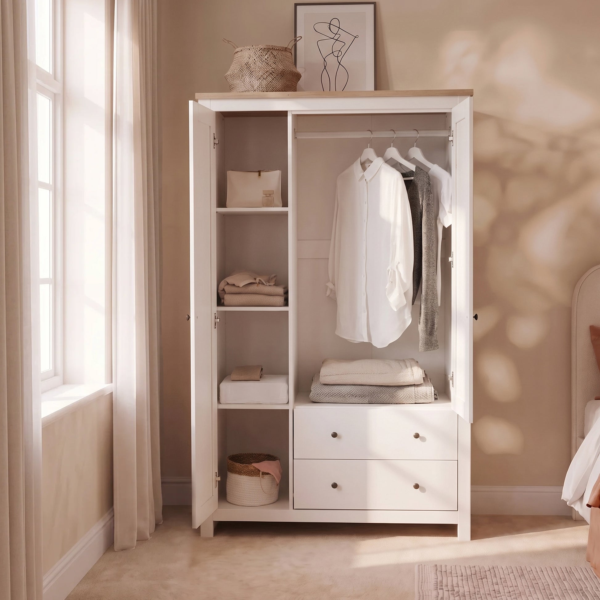 Bampton 3 Door Wardrobe with 2 Drawers - Alabaster White - Laura James 