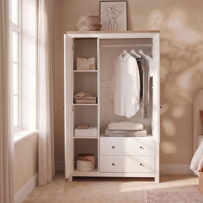 Bampton 3 Door Wardrobe with 2 Drawers - Alabaster White - Laura James 