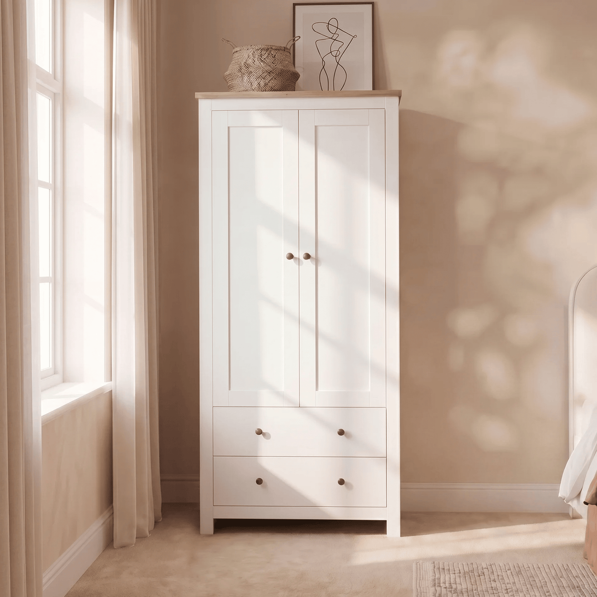 Bampton 4 Piece Bedroom Set - 3 Over 4 Chest of Drawers - Alabaster White - Laura James 