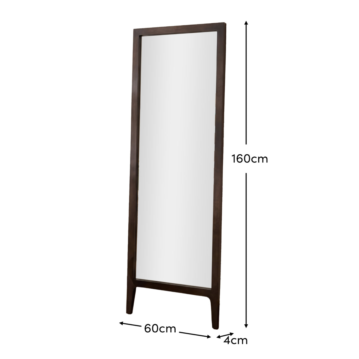 Bastian 160cm Floor Mirror with Legs - Coffee Brown Paulownia