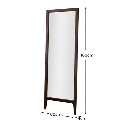 Bastian 160cm Floor Mirror with Legs - Coffee Brown Paulownia
