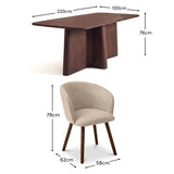 Bastian 220cm Coffee Brown Mango Wood Dining Table Set - 6 Seater -  Archer Soft Beige Dining Chairs - Coffee Brown Legs - Laura James 