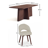 Bastian 220cm Coffee Brown Mango Wood Dining Table Set - 6 Seater - Marilyn Light Beige Boucle Dining Chairs -  Coffee Brown Mango Wood Legs - Laura James