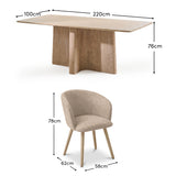 Bastian 220cm Limewash Dining Table Set - 6 Seater - Archer Soft Beige Dining Chairs - Whitewash Legs - Laura James 
