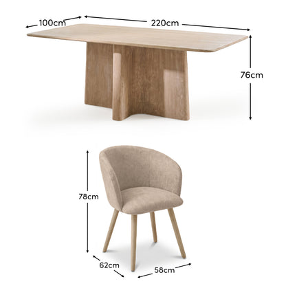 Bastian 220cm Limewash Dining Table Set - 6 Seater - Archer Soft Beige Dining Chairs - Whitewash Legs - Laura James 