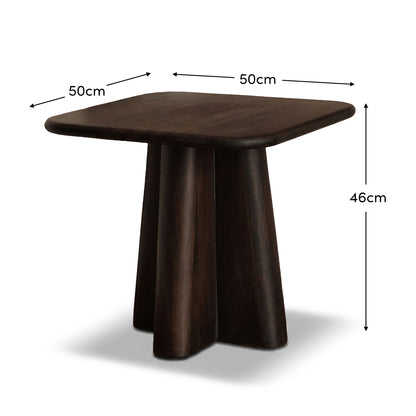 Bastian 50cm Square Side Table - Coffee Brown Mango Wood - Laura James 