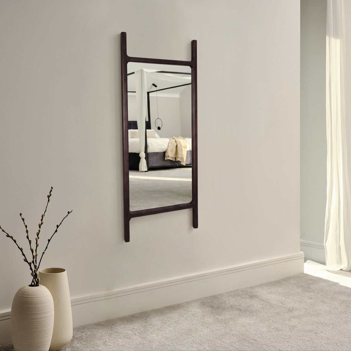 Bastian 90cm x 45cm Wall Mirror - Coffee Brown Paulownia