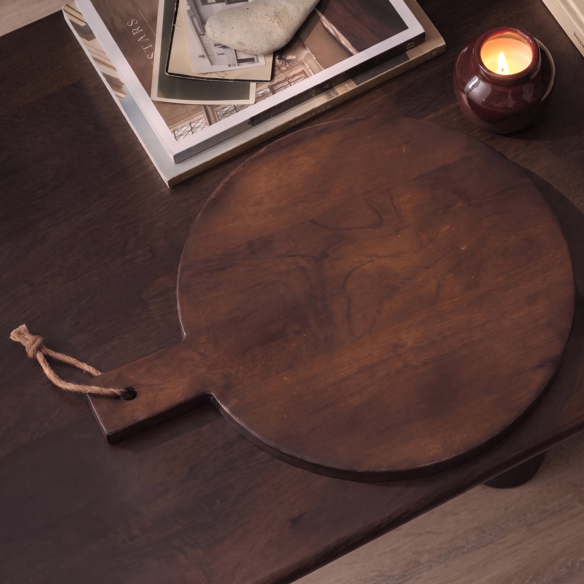 Beenham 30cm Round Wooden Serving Board - Coffee Brown Mango Wood - Laura James 