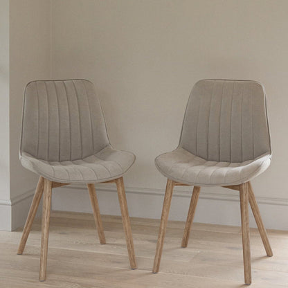 Bella Soft Beige Dining Chair - Set of 2 - Almond Brown Legs