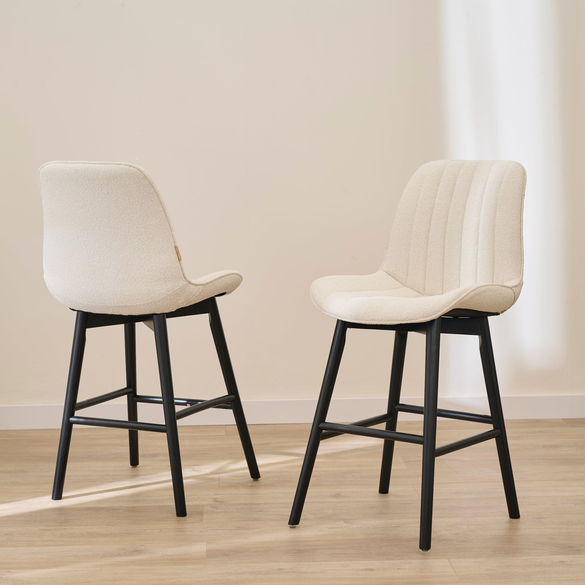 Bella Light Beige Boucle Bar Stool - Black Oak Legs - Laura James 