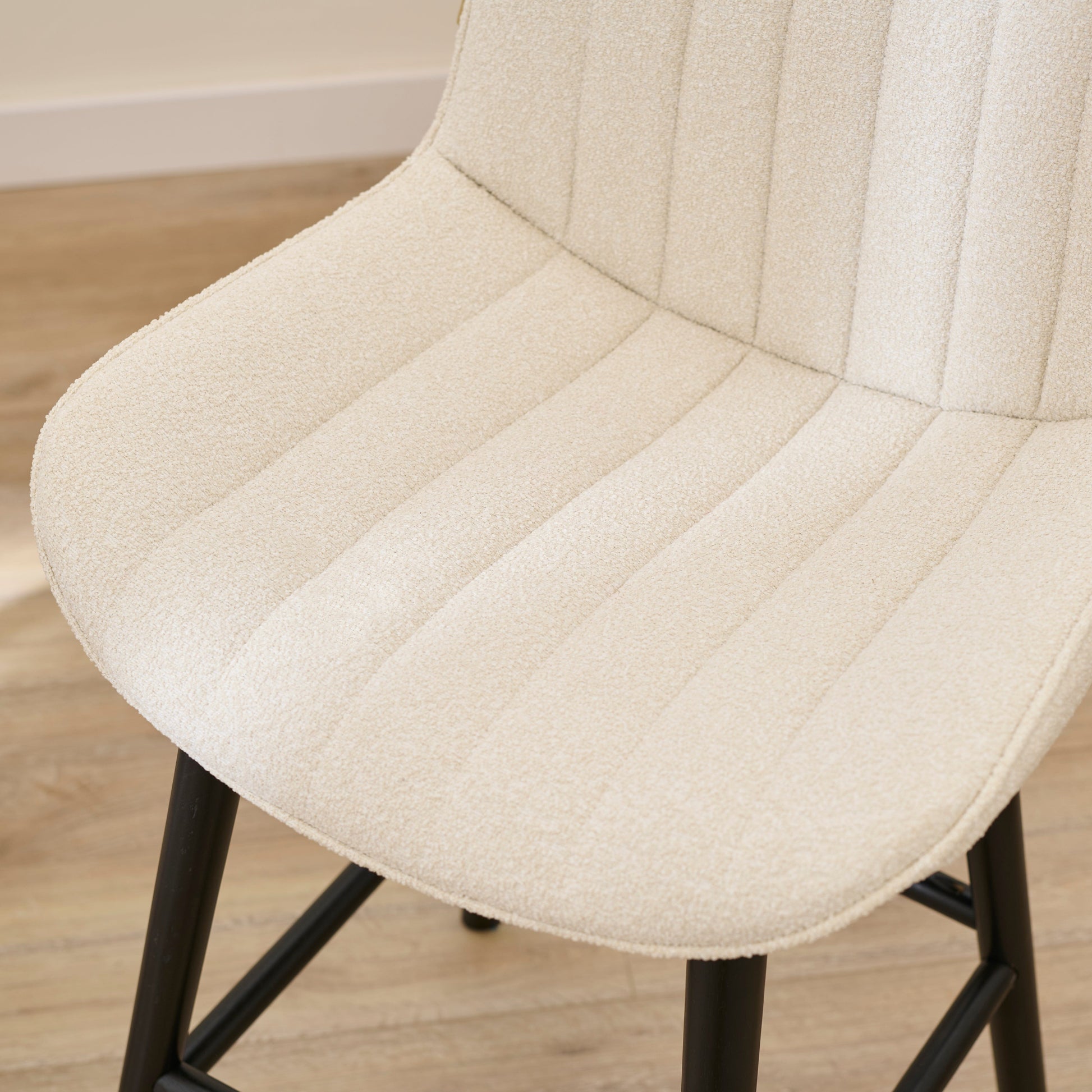 Bella Light Beige Boucle Bar Stool - Black Oak Legs - Laura James 