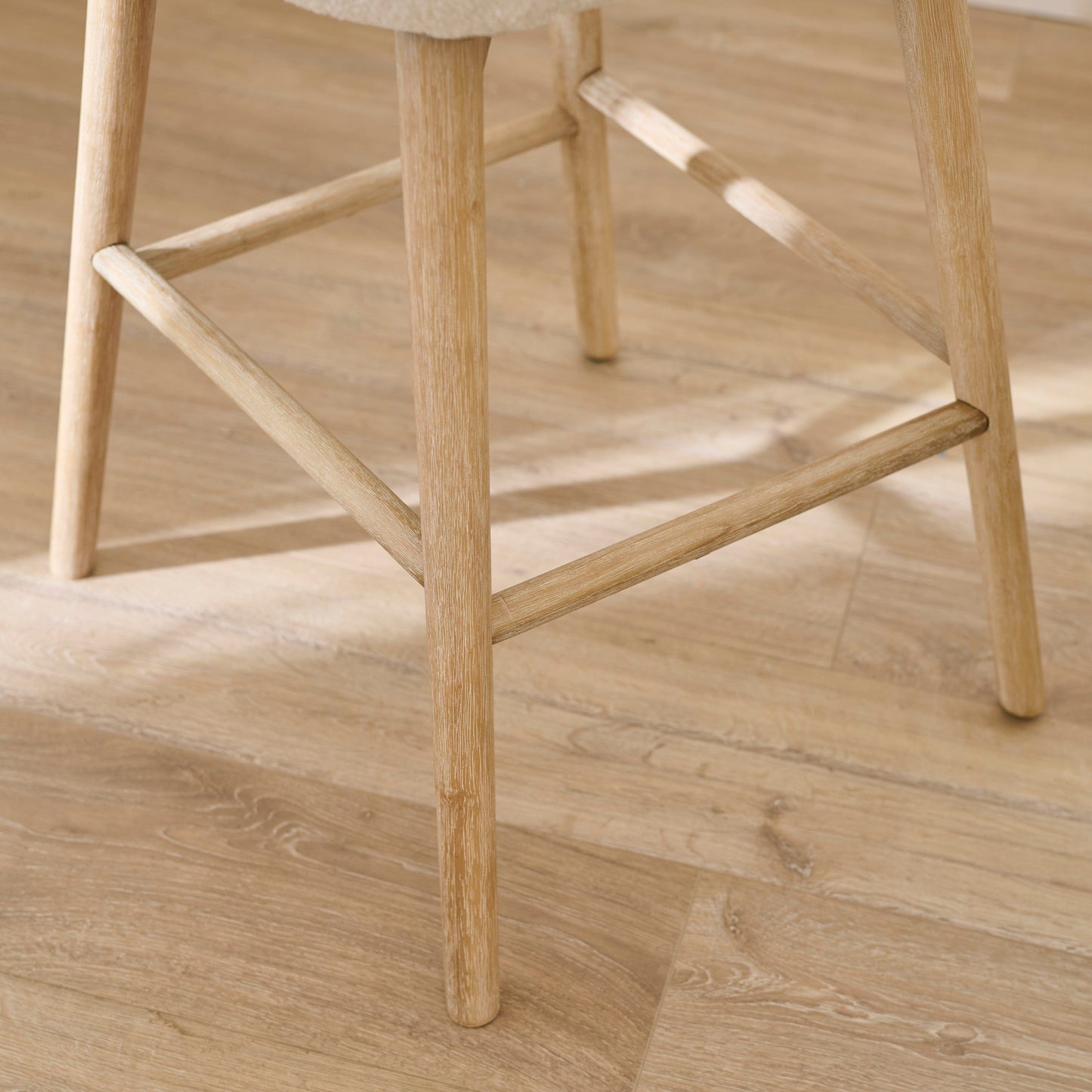 Bella Light Beige Boucle Bar Stool - Whitewash Legs - Laura James 