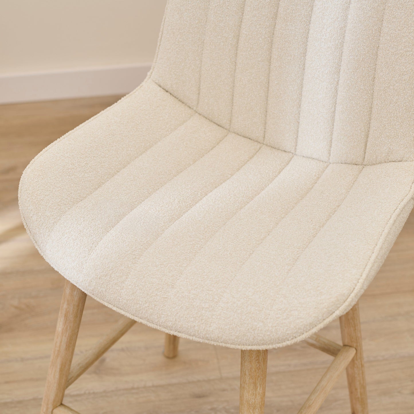 Bella Light Beige Boucle Bar Stool - Whitewash Legs - Laura James 