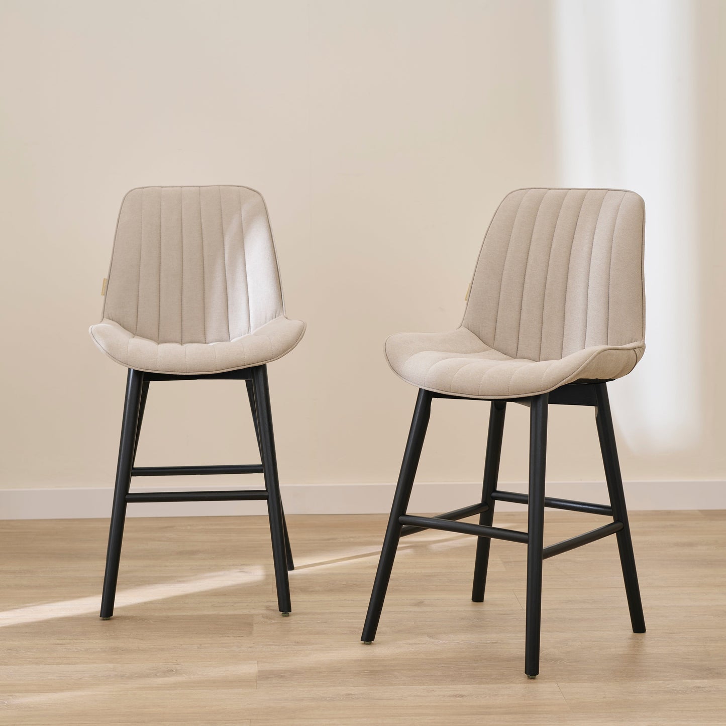 Bella Soft Beige  Bar Stool - Black Oak Legs - Laura James 