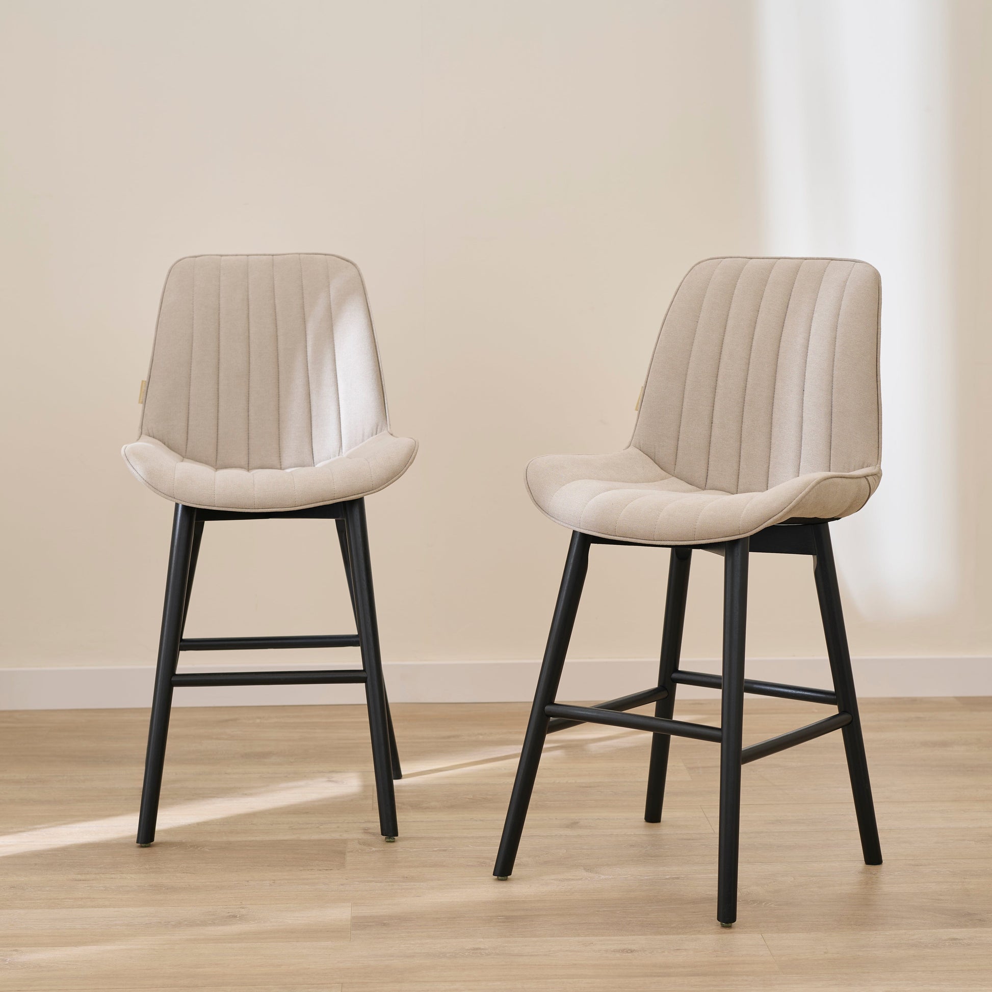 Bella Soft Beige  Bar Stool - Black Oak Legs - Laura James 
