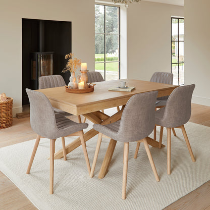 Bella Almond Brown Dining Chair - Set of 2 - Whitewash Oak Legs - Laura James