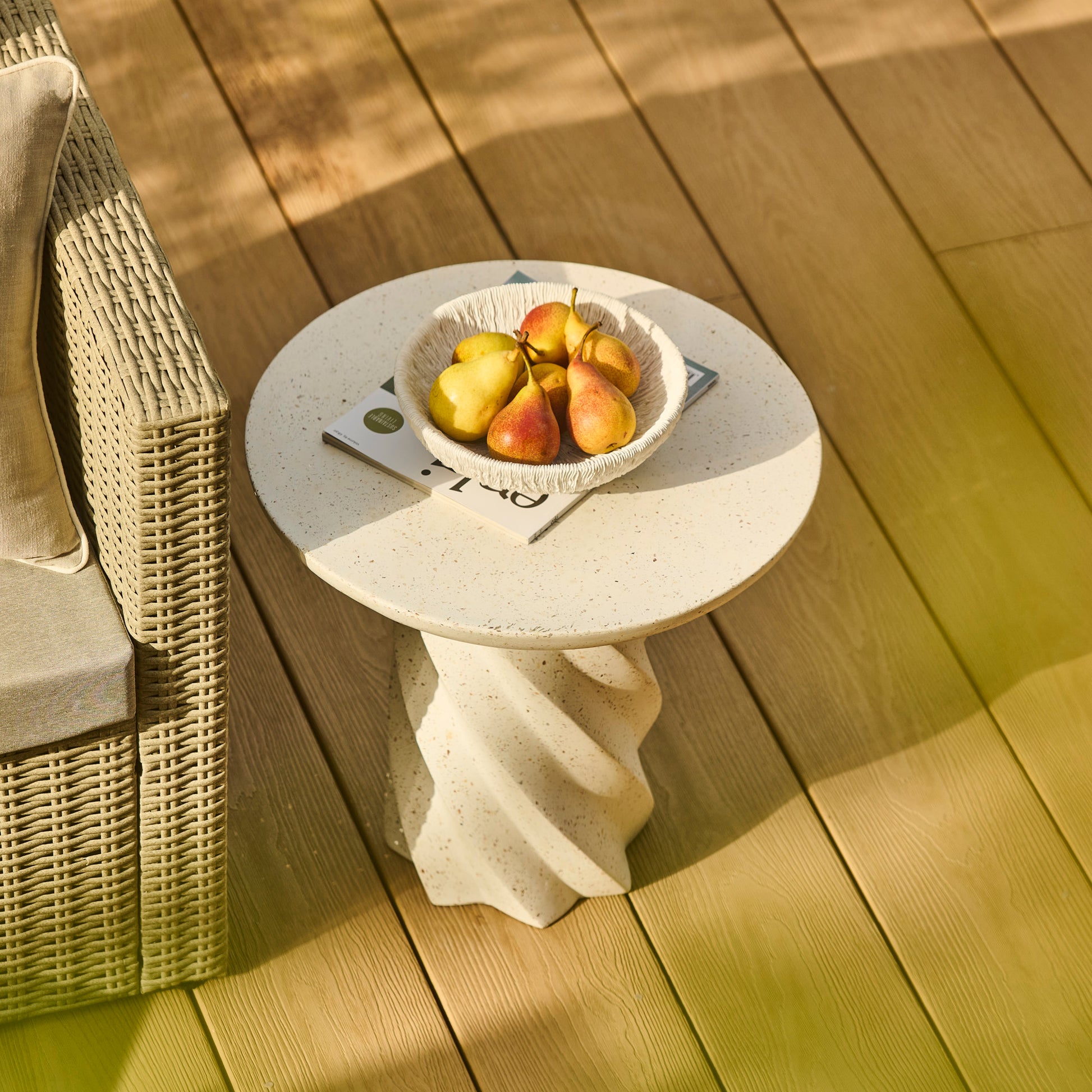 Bianca Concrete Round Garden Side Table - Paprika Mother of Pearl Terrazzo - Laura James