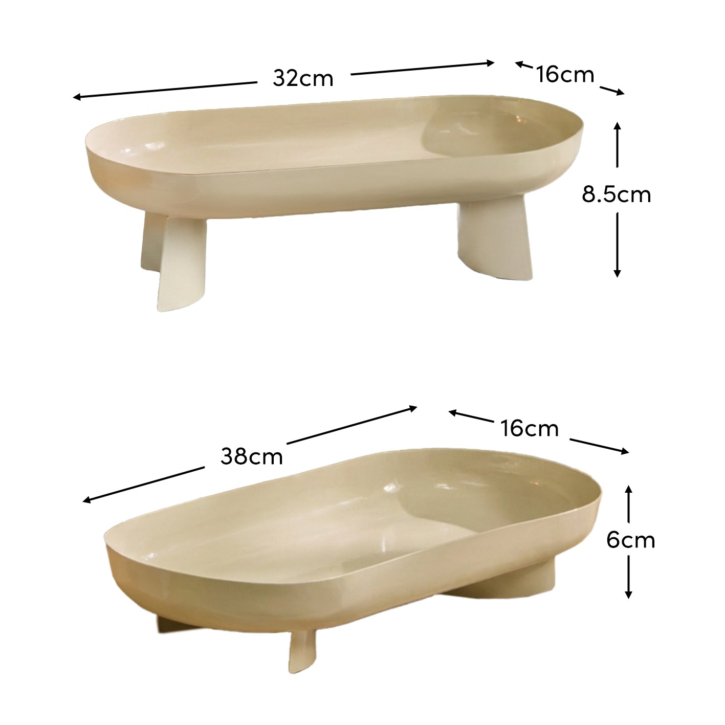 Boswell 32cm Footed Trays - Set of 2 - Oatmeal Metal - Laura James - dims 