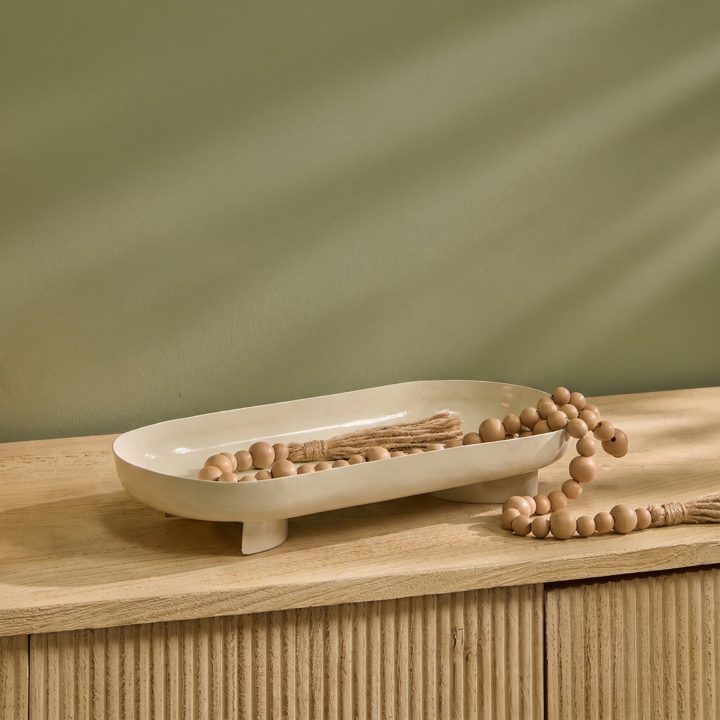Boswell 32cm Low Footed Tray - Oatmeal Metal - Laura James 