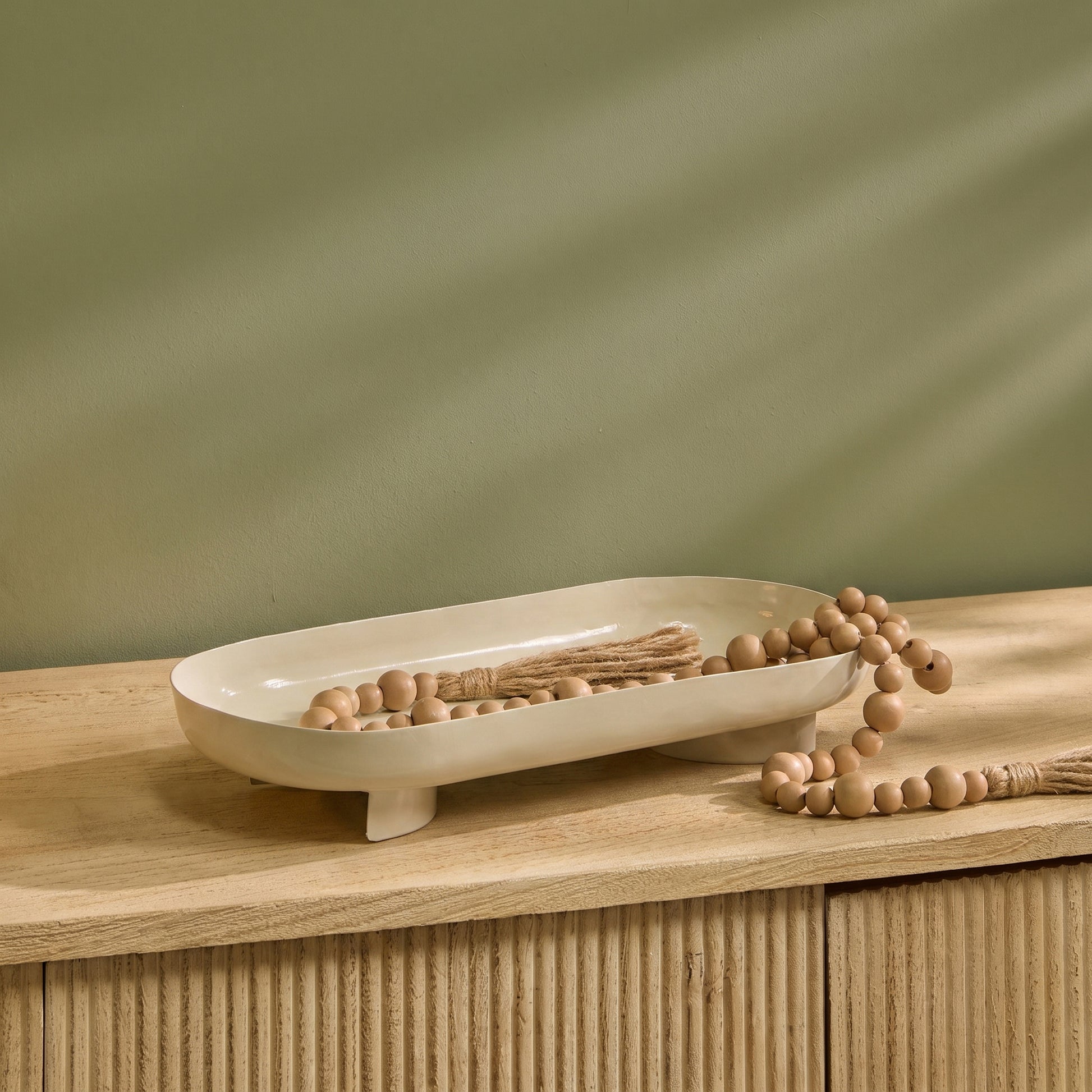 Boswell 32cm Low Footed Tray - Oatmeal Metal - Laura James 