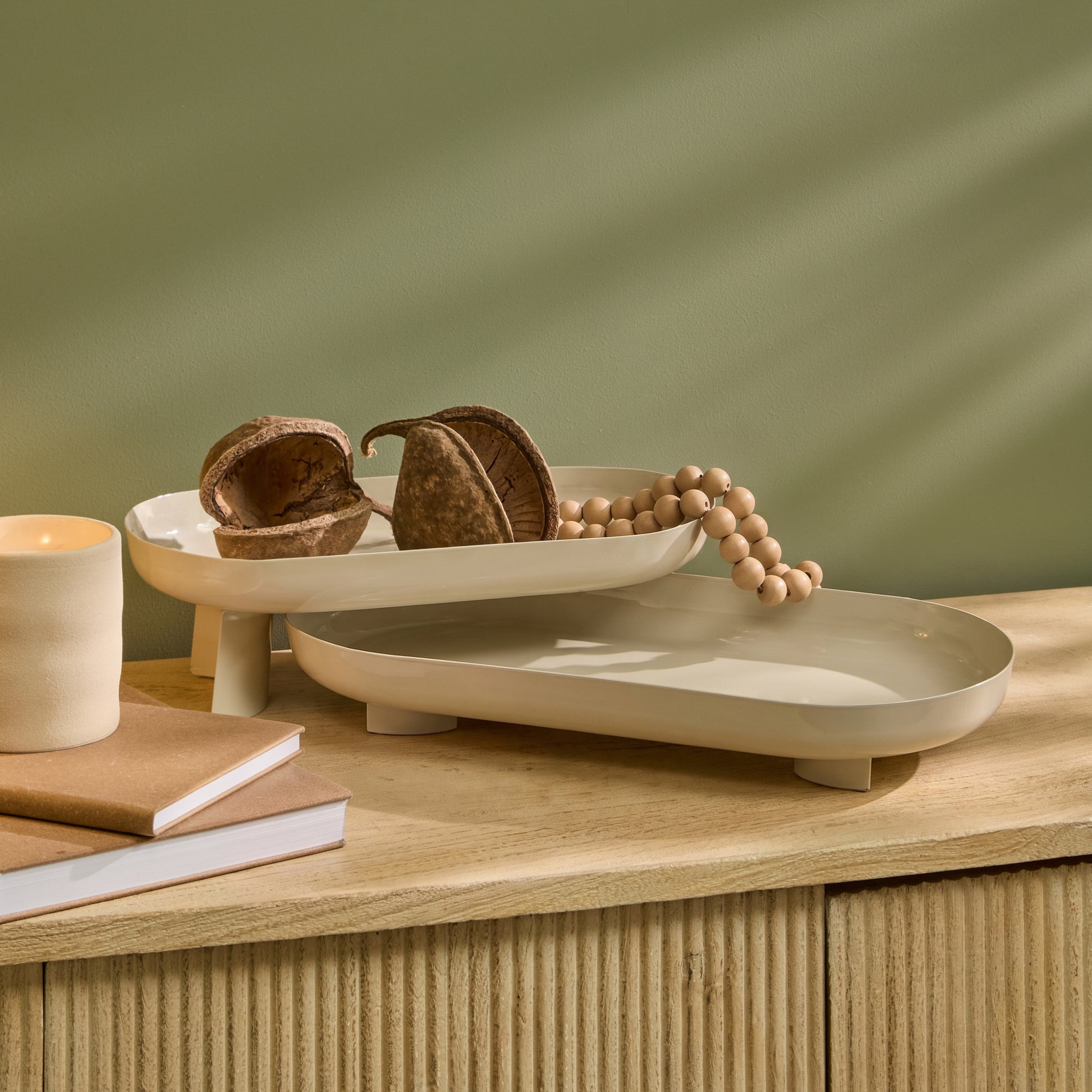 Boswell 32cm Footed Trays - Set of 2 - Oatmeal Metal - Laura James 