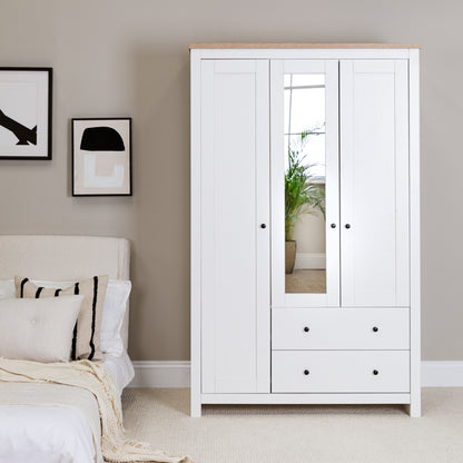 Bampton 3 Door Wardrobe with 2 Drawers - White