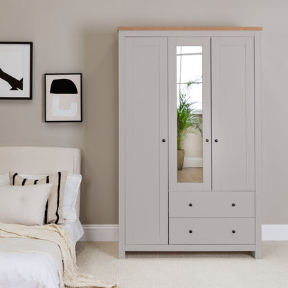 Bampton 3 Door Wardrobe with 2 Drawers - Grey