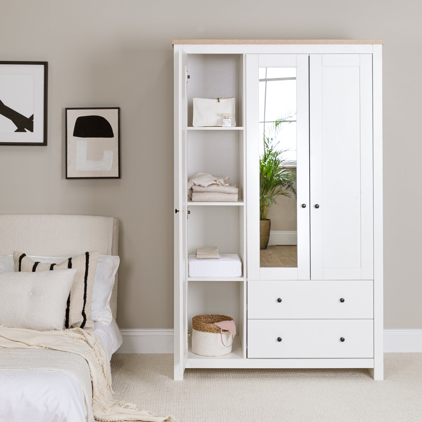 Bampton 3 Door Wardrobe with 2 Drawers - White
