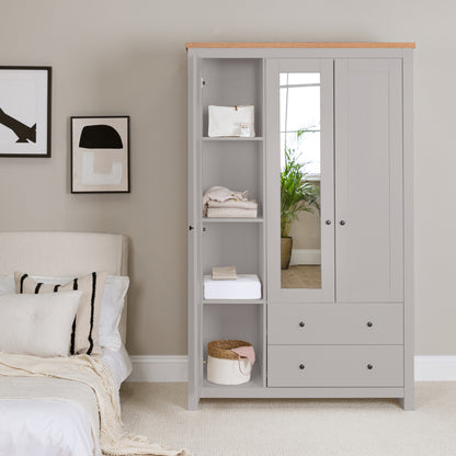Bampton 3 Door Wardrobe with 2 Drawers - Grey