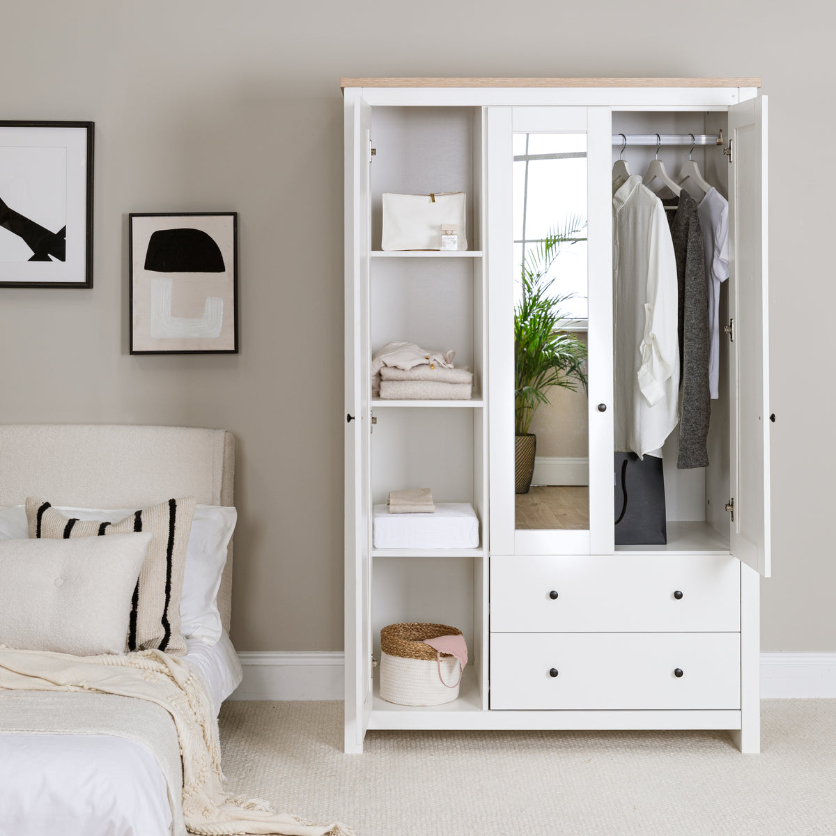 Bampton 3 Door Wardrobe with 2 Drawers - White