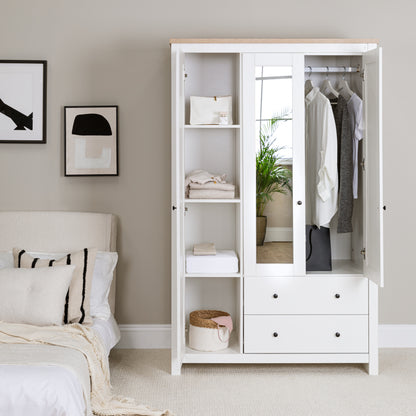 Bampton 3 Door Wardrobe with 2 Drawers - White