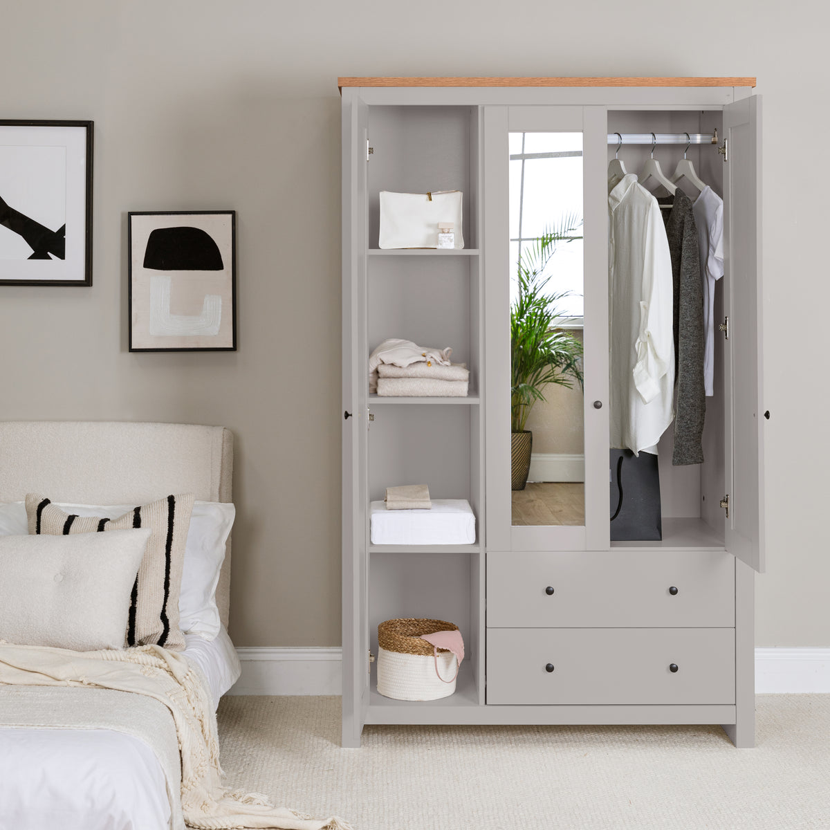 Bampton 3 Door Wardrobe with 2 Drawers - Grey