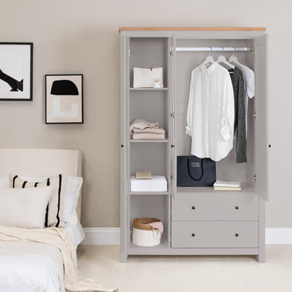 Outlet - Bampton 3 Door Wardrobe with 2 Drawers - Stone Grey