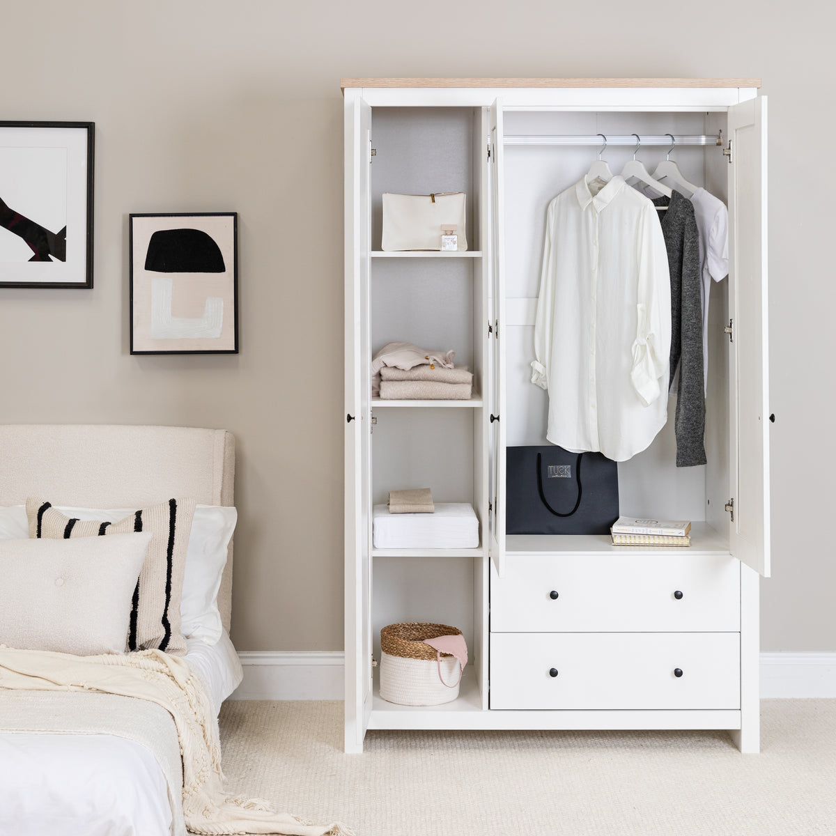 Bampton 3 Door Wardrobe with 2 Drawers - White
