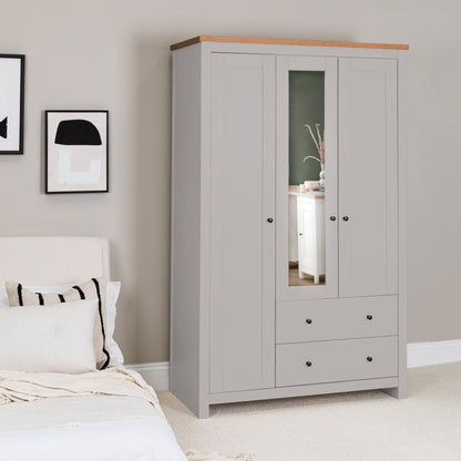 Outlet - Bampton 3 Door Wardrobe with 2 Drawers - Stone Grey