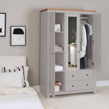 Bampton 3 Door Wardrobe with 2 Drawers - Stone Grey