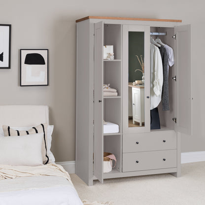 Outlet - Bampton 3 Door Wardrobe with 2 Drawers - Stone Grey