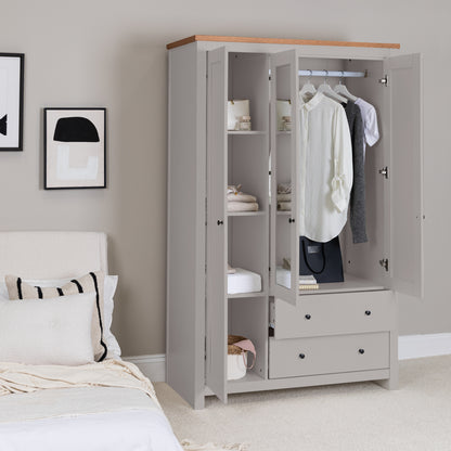 Bampton 3 Door Wardrobe with 2 Drawers - Grey