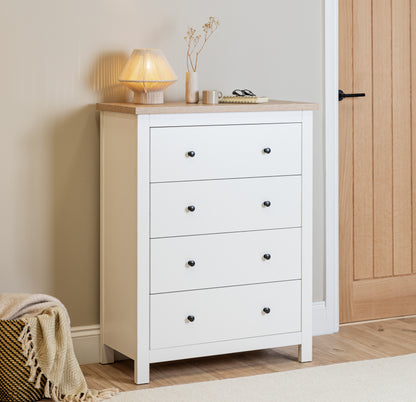 Bampton 4 Drawer Tall Chest of Drawers - White