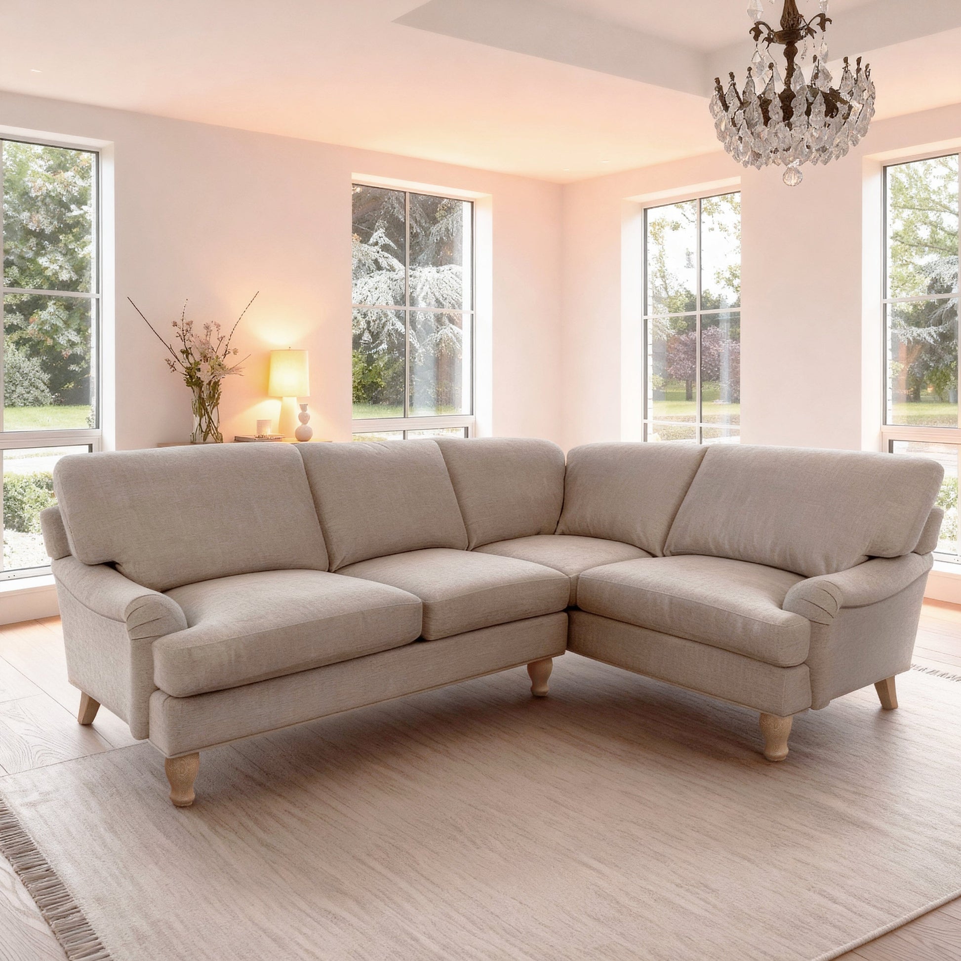 Brea Left Corner Sofa - Mink Taupe with Whitewash Oak Legs - Laura James