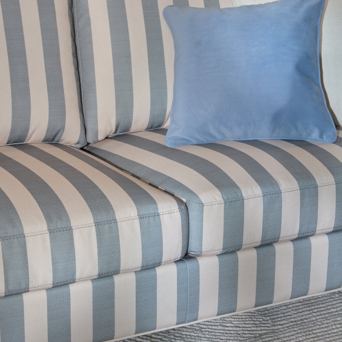 Brea Footstool - Blue Stripe with Whitewash Legs - Laura James - Laura James