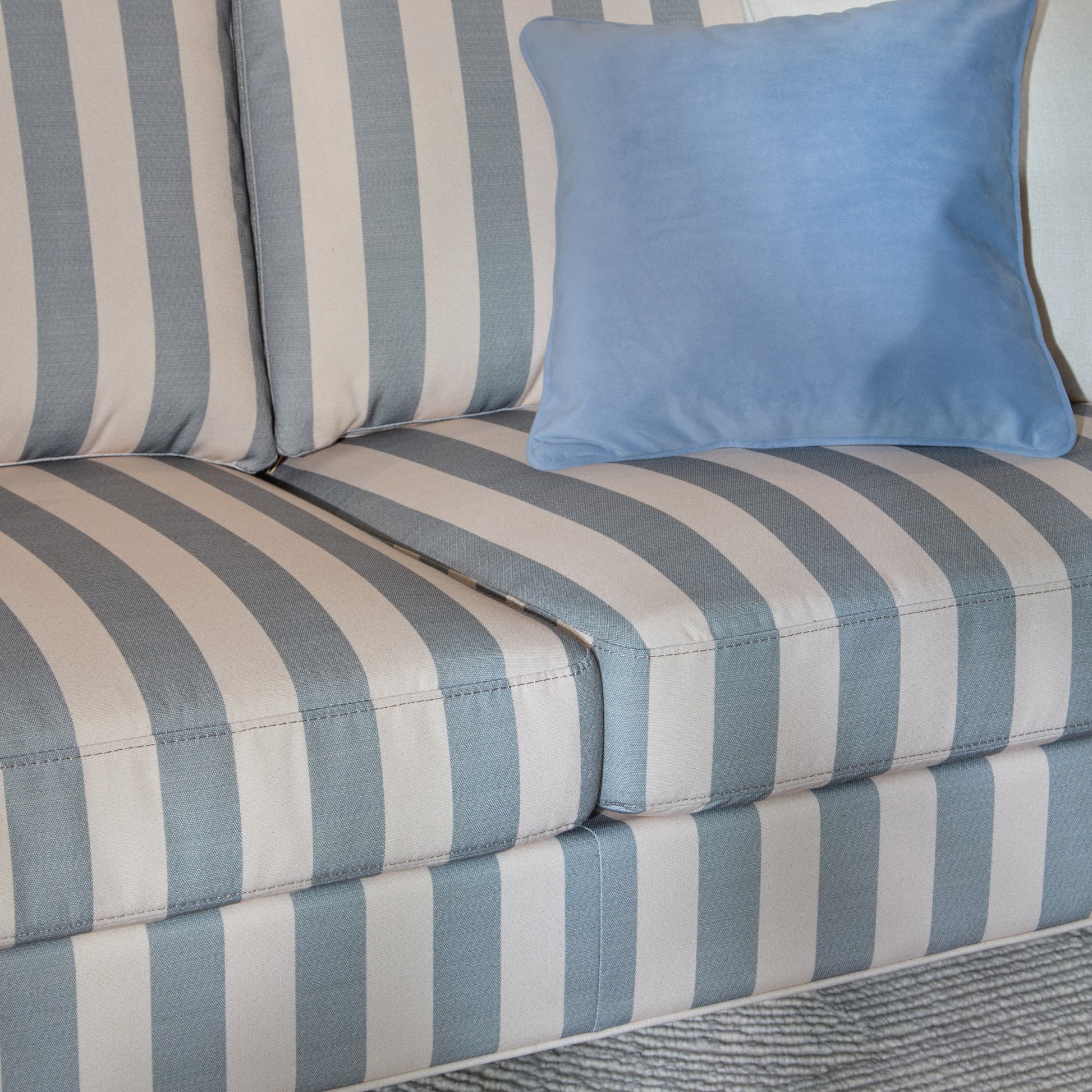 Brea Footstool - Blue Stripe with Whitewash Legs - Laura James - Laura James