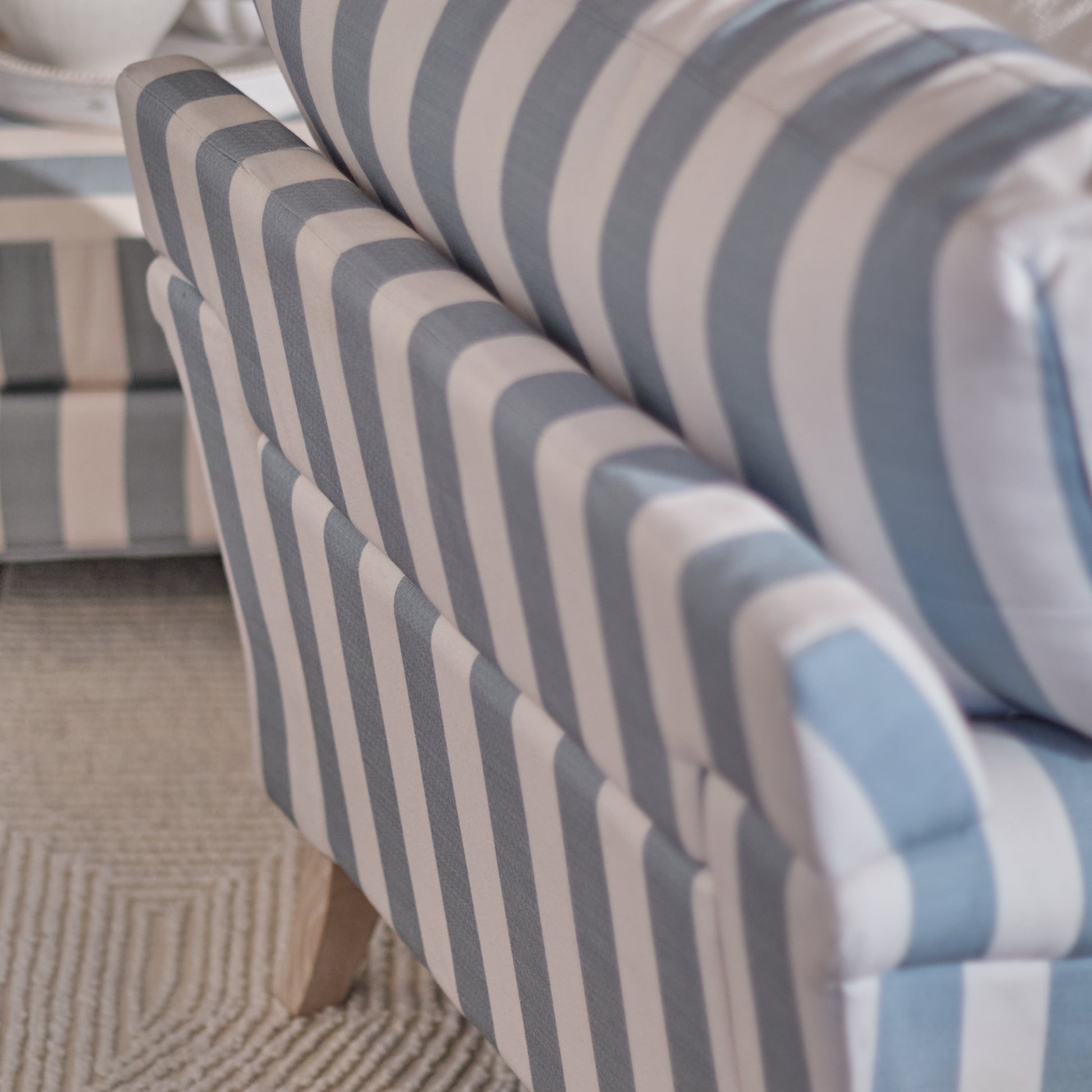 Brea Armchair -  Blue Stripe with Whitewash Legs - Laura James