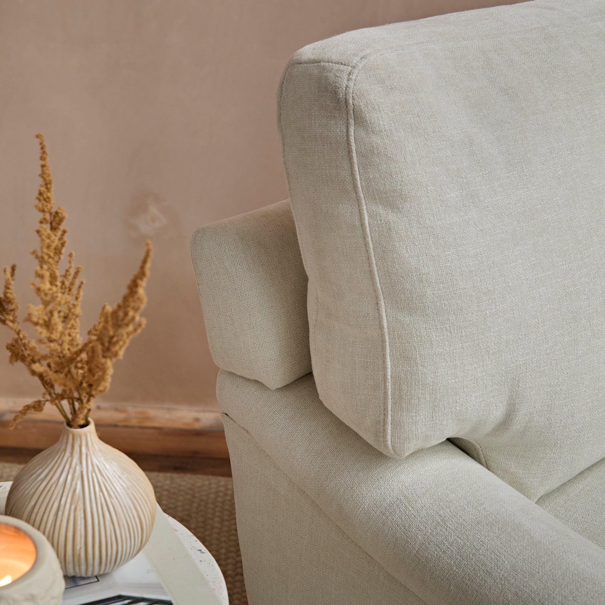 Brea Oyster White Armchair - Whitewash Oak Legs - Laura James